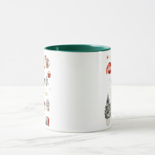 金ゴールドメリークリスマスグリーティングコージーウィンターコラージュ マグカップ (中央)