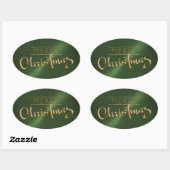 金ゴールドメリークリスマスグリーンステッカーエンボスルック 楕円形シール (シート)