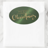 金ゴールドメリークリスマスグリーンステッカーエンボスルック 楕円形シール (バッグ)