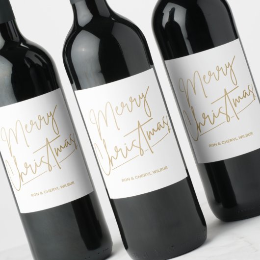 金ゴールドメリークリスマスグリーンホワイト ワインラベル