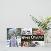 金ゴールドメリークリスマスコラージュ5フォトカードブラック シーズンカード (スタンド正面)