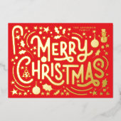 金ゴールドメリークリスマスシーナリーレタリング写真 箔シーズンカード (正面)