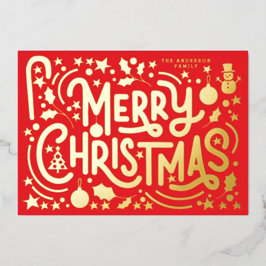 金ゴールドメリークリスマスシーナリーレタリング写真 箔シーズンカード (正面)