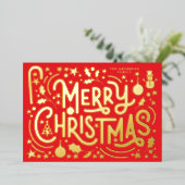 金ゴールドメリークリスマスシーナリーレタリング写真 箔シーズンカード (立ち正面)