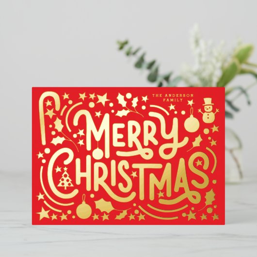 金ゴールドメリークリスマスシーナリーレタリング写真 箔シーズンカード (立ち正面)