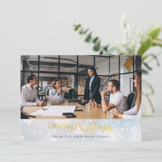 金ゴールドメリークリスマススクリプトのビジネスオフィスフォト シーズンカード (スタンド正面)