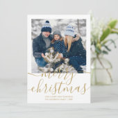 金ゴールドメリークリスマススクリプトフォトホリデーカード シーズンカード (スタンド正面)