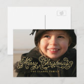 金ゴールドメリークリスマススクリプトホリディフォトポストカード シーズンポストカード (正面/裏面)