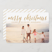 金ゴールドメリークリスマススクリプトホリデーフォトカード シーズンカード (正面/裏面)