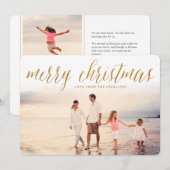 金ゴールドメリークリスマススクリプトホリデーフォトカード シーズンカード (正面/裏面)