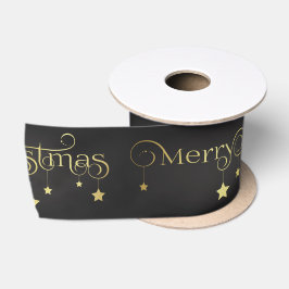 金ゴールドメリークリスマススターズ サテンリボン