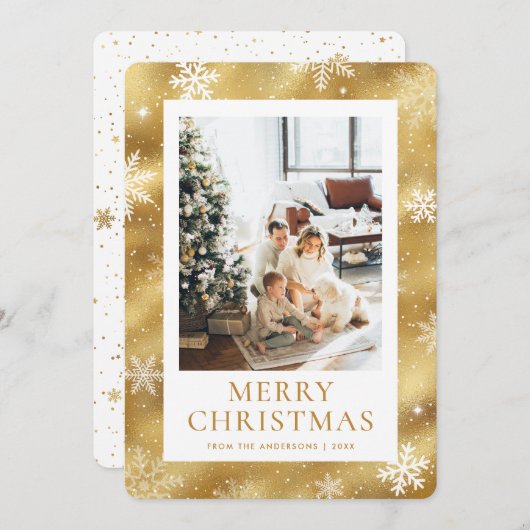 金ゴールドメリークリスマススノーフレークの写真 シーズンカード (正面/裏面)