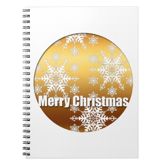 金ゴールドメリークリスマススノーフレーク –  ノートブック (正面)
