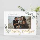 金ゴールドメリークリスマススリーフォトホリデー シーズンカード (スタンド正面)