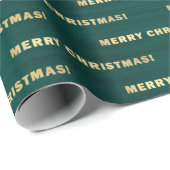 金ゴールドメリークリスマスタイポグラフィダークティール（緑がかった色）メタル ラッピングペーパー (ロールコーナー)