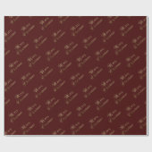 金ゴールドメリークリスマスダークマルーンホリデー ラッピングペーパー (フラット)