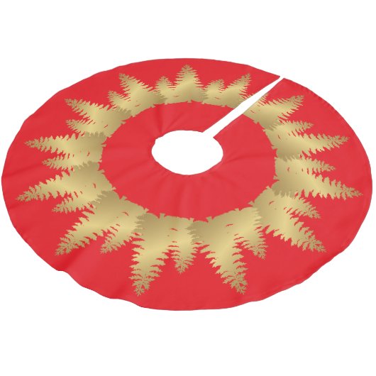 金ゴールドメリークリスマスツリー雪パターン ブラッシュドポリエステルツリースカート (アングル)