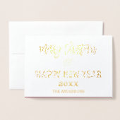 金ゴールドメリークリスマスハッピーニューイヤー家族の写真 箔カード (封筒付き正面)