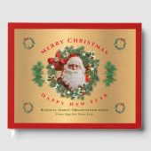 金ゴールドメリークリスマスハッピーニューイヤーSanta Photo ゲストブック (正面)