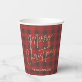 金ゴールドメリークリスマスバッファローパーソナライズされたチェック 紙コップ (裏面)