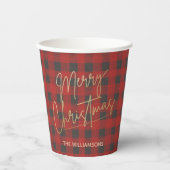 金ゴールドメリークリスマスバッファローパーソナライズされたチェック 紙コップ (正面)