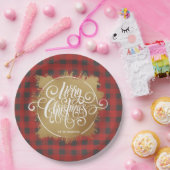 金ゴールドメリークリスマスバッファロープレイド ペーパープレート (パーティー)