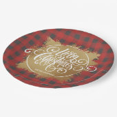 金ゴールドメリークリスマスバッファロープレイド ペーパープレート (アングル)