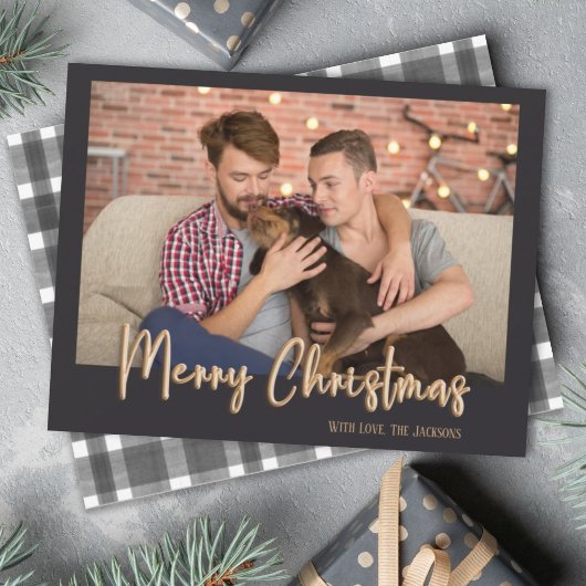 金ゴールドメリークリスマスバブルの手紙プレイドブラック シーズンカード