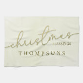 金ゴールドメリークリスマスパーソナライズされた脚本 キッチンタオル (横)