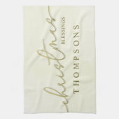 金ゴールドメリークリスマスパーソナライズされた脚本 キッチンタオル (縦)