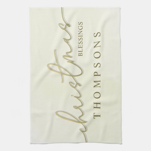 金ゴールドメリークリスマスパーソナライズされた脚本 キッチンタオル (縦)