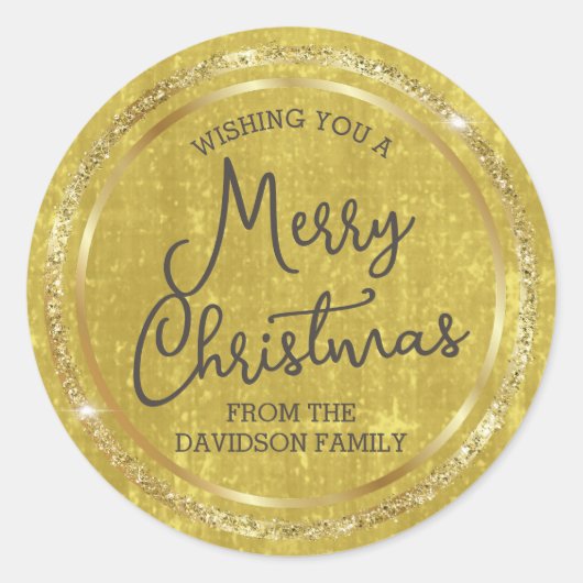 金ゴールドメリークリスマスパーソナライズされた ラウンドシール (正面)