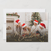 金ゴールドメリークリスマスファミリーフォトホリデーカード シーズンカード (正面)