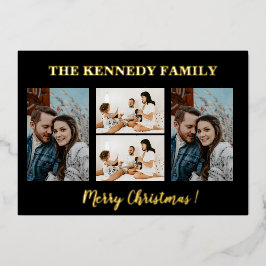 金ゴールドメリークリスマスファミリー名4フォトコラージュ   箔シーズンカード