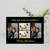 金ゴールドメリークリスマスファミリー名4フォトコラージュ   箔シーズンカード (立ち正面)