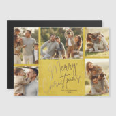 金ゴールドメリークリスマスフォトイエローマグネティックカード (正面/裏面)