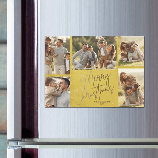 金ゴールドメリークリスマスフォトイエローマグネティックカード