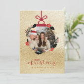金ゴールドメリークリスマスフォトオーナメントカード (スタンド正面)