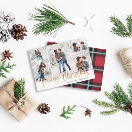 金ゴールドメリークリスマスフォトカード5写真 シーズンカード