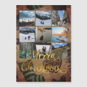 金ゴールドメリークリスマスフォトコラージギフトマグネット (正面)