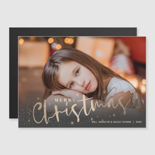 金ゴールドメリークリスマスフォト磁気カード (正面/裏面)