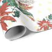 金ゴールドメリークリスマスフローラリースとポインセチア ラッピングペーパー (ロールコーナー)