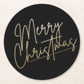 金ゴールドメリークリスマスブラック ラウンドペーパーコースター (正面)