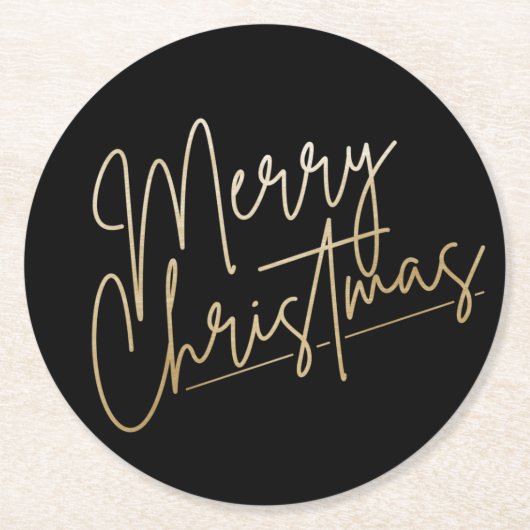 金ゴールドメリークリスマスブラック ラウンドペーパーコースター (正面)