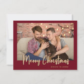 金ゴールドメリークリスマスブルゴーニュPlaidホリデーフォト シーズンカード (正面)