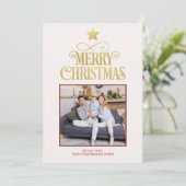 金ゴールドメリークリスマスプレッドフォトグリーティングカード シーズンカード (スタンド正面)