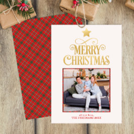 金ゴールドメリークリスマスプレッドフォトグリーティングカード シーズンカード