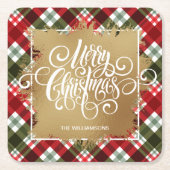 金ゴールドメリークリスマスプレド スクエアペーパーコースター (正面)