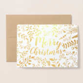 金ゴールドメリークリスマスホリデーサークルフローラ写真 箔カード (封筒付き正面)