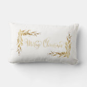 金ゴールドメリークリスマスホリーベリーリースオンホワイト ランバークッション (裏面)